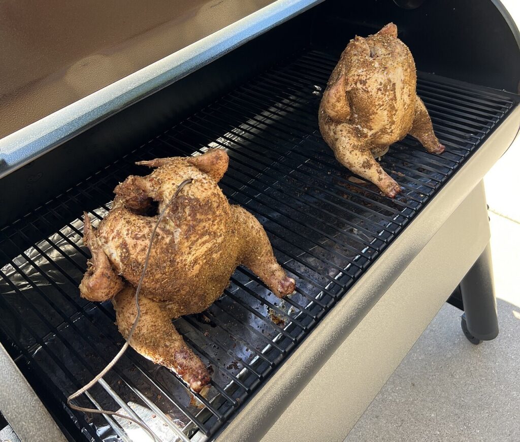 Chicken cooking on a pellet grill (placeholder)